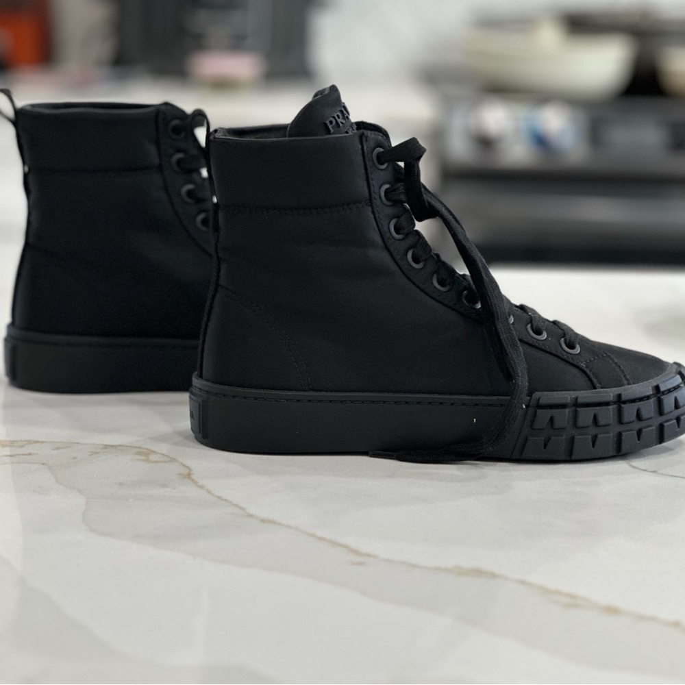 NEW PRADA Wheel Nylon High-Top Sneakers
